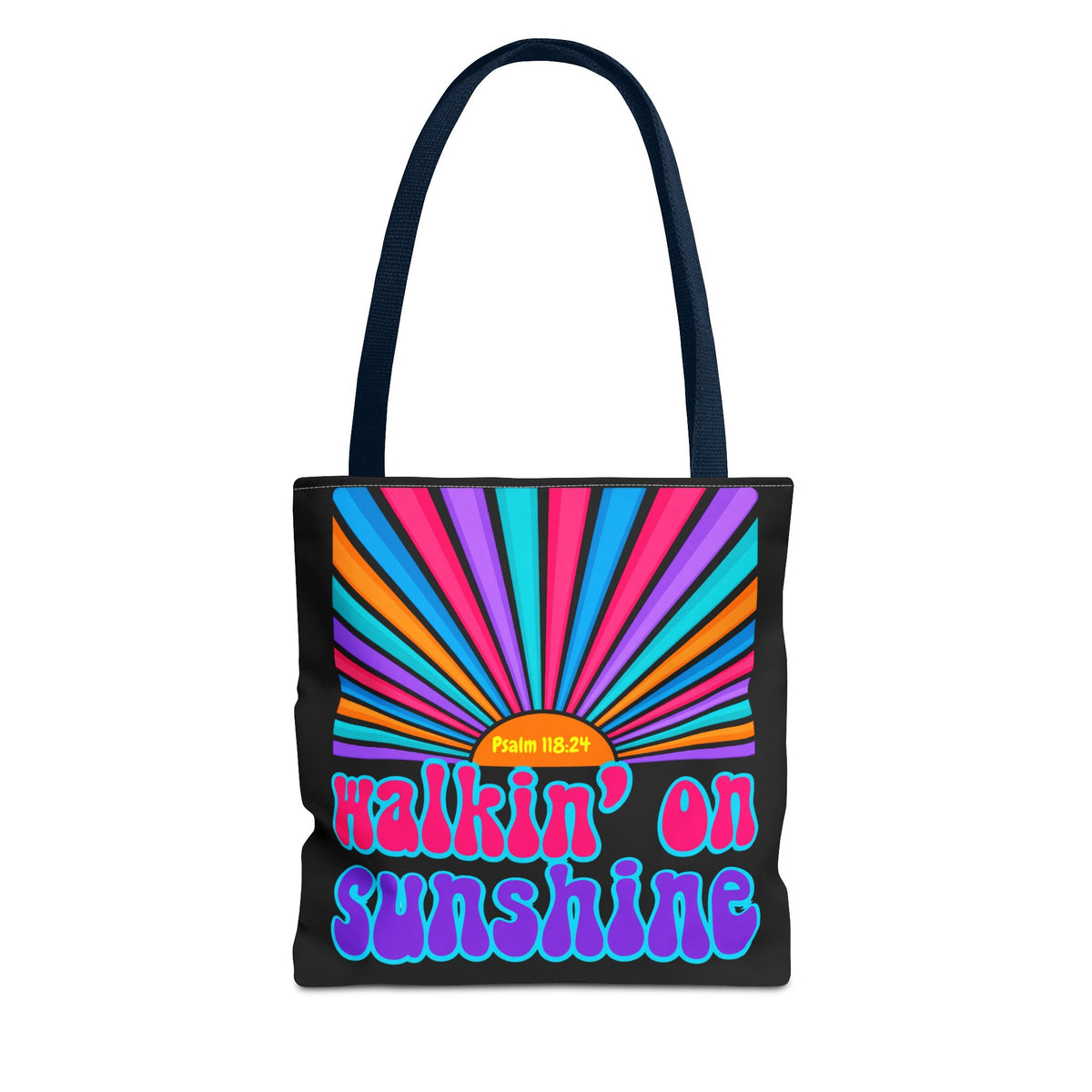 Lords Glory Sunrise Graphic Tote Bag — “Walkin' on Sunshine” Retro Psalm 118:24 Cotton AOP