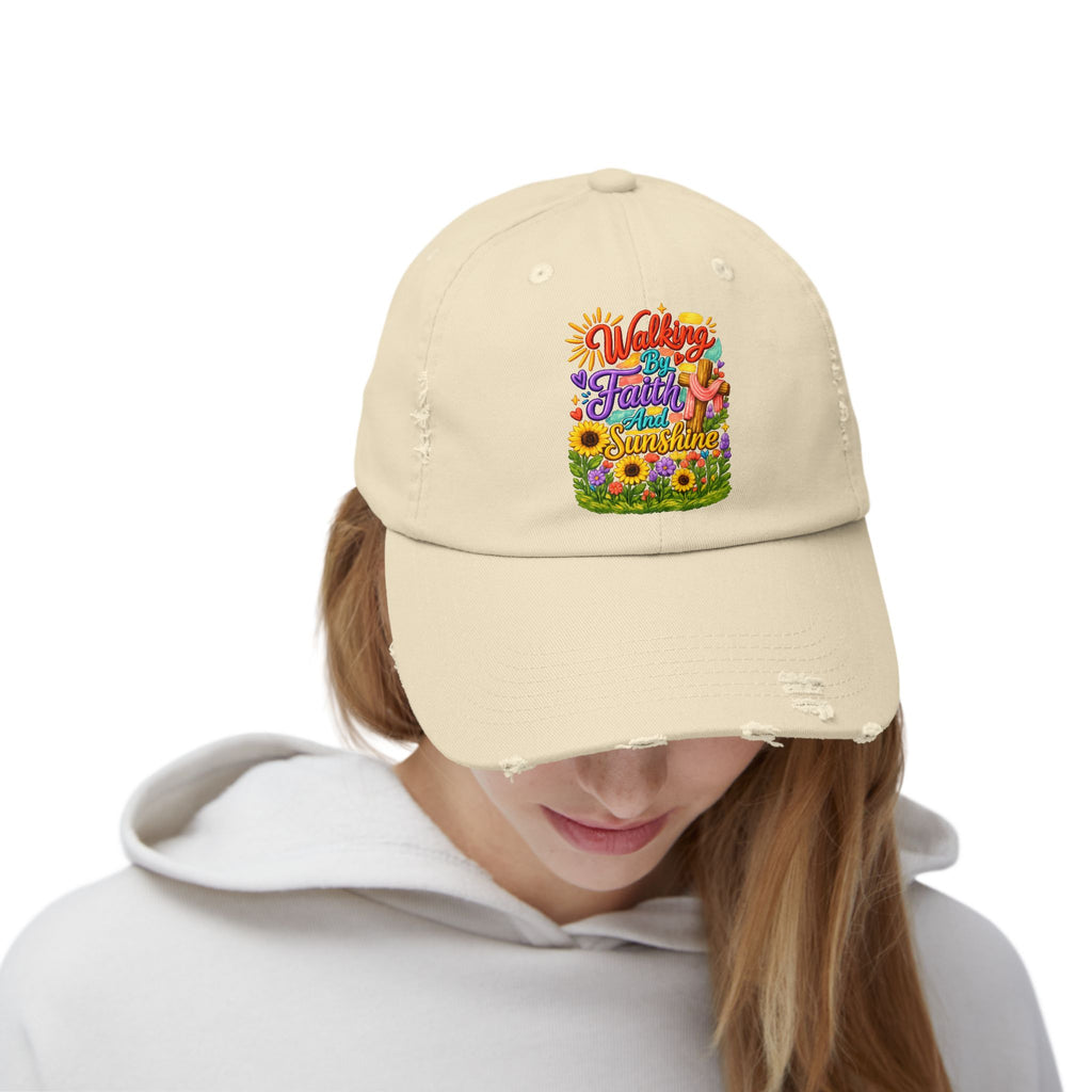 Walking by Faith and Sunshine Distressed Baseball Cap