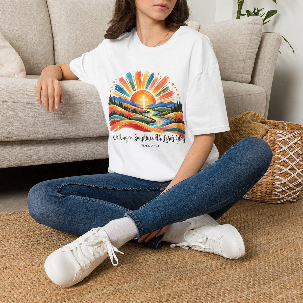 Walking On Sunshine with Lords Glory - with Lori Faith and Hope Christian Sunrise T-Shirt
