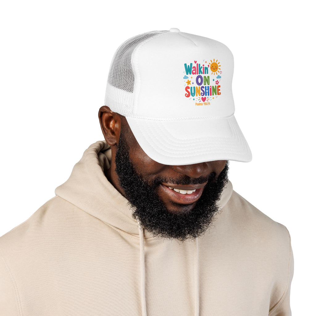Walkin' on Sunshine Foam Trucker Hat — Retro Colorful Sunshine Design Psalm 118:24