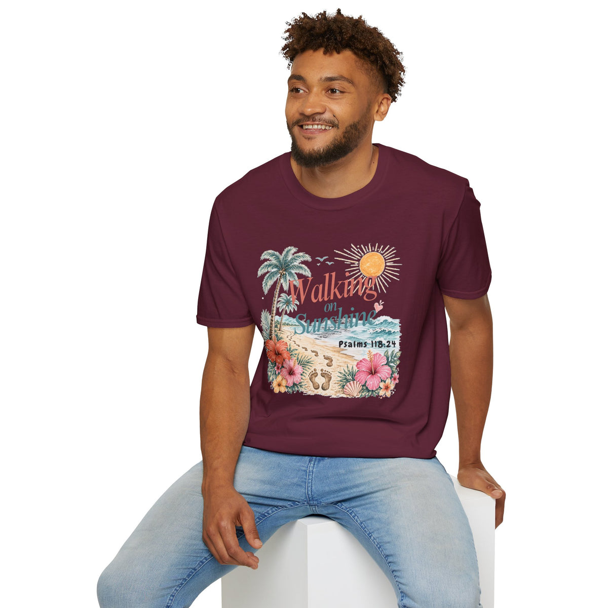 Walking on Sunshine T-Shirt — Tropical Floral Psalms 118:24 Tee