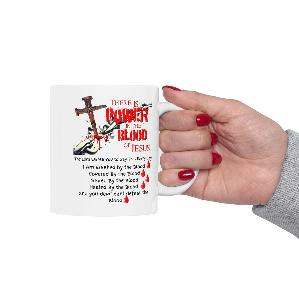 Christian Faith Mug – The Power of the Blood of Jesus Cross Coffee Cup