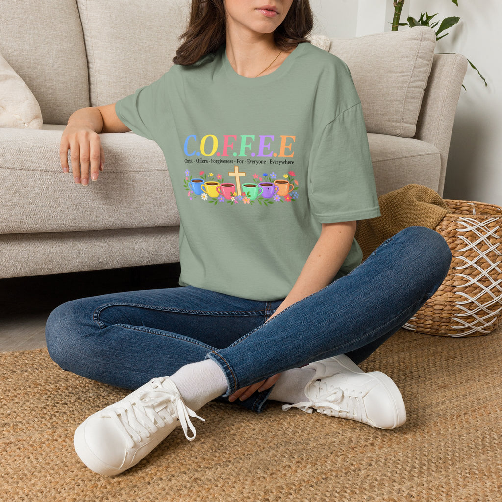 Coffee Lover Floral Graphic - C.o.f.f.e.e. (Christ - Offers - Forgiveness - For Everyone - Everywhere)  Softstyle T-Shirt