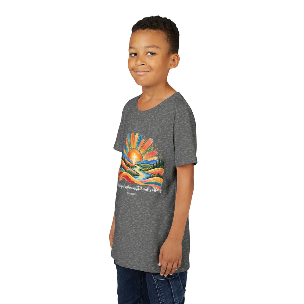 Youth Short Sleeve Tee – Walking On Sunshine with Lords Colorful Christian Sunrise Faith Shirt