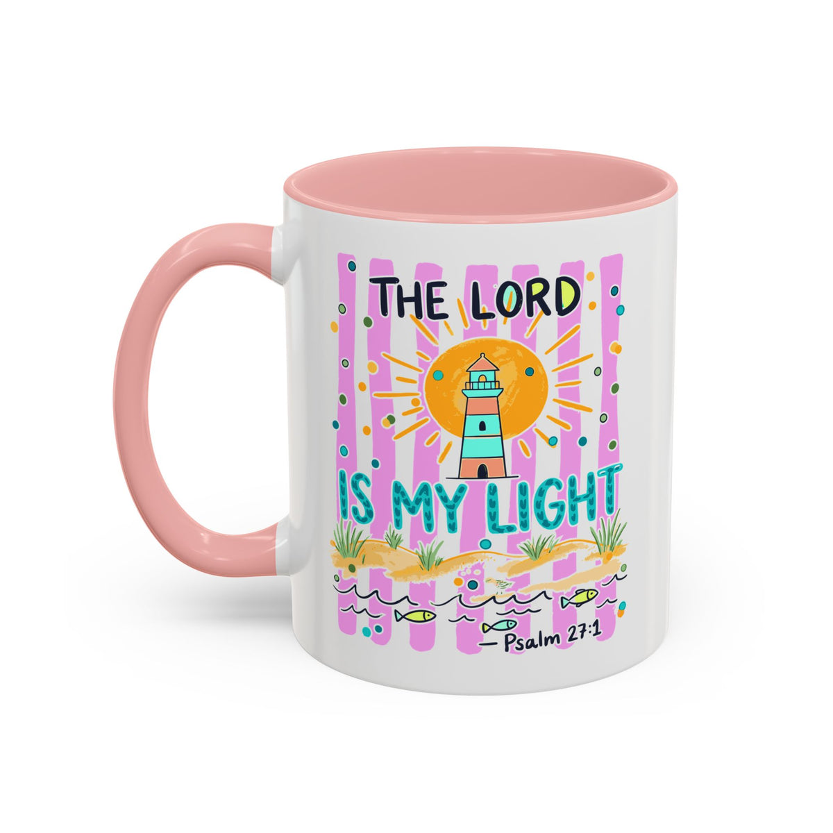 Christian Coffee Mug - "The Lord Is My Light" Lighthouse Psalm 27:1 Accent Mug