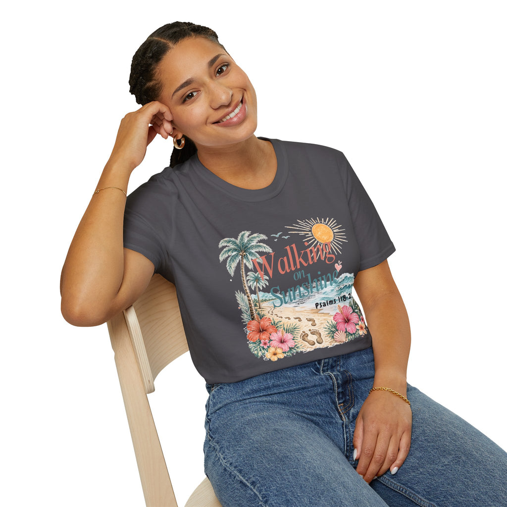 Walking on Sunshine T-Shirt — Tropical Floral Psalms 118:24 Tee