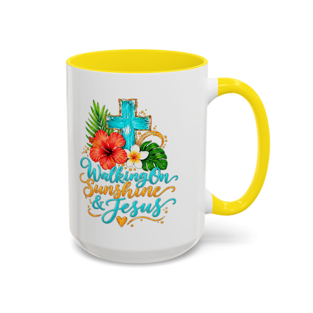 Walking on Sunshine & Jesus Coffee Mug – Floral Cross Accent Mug