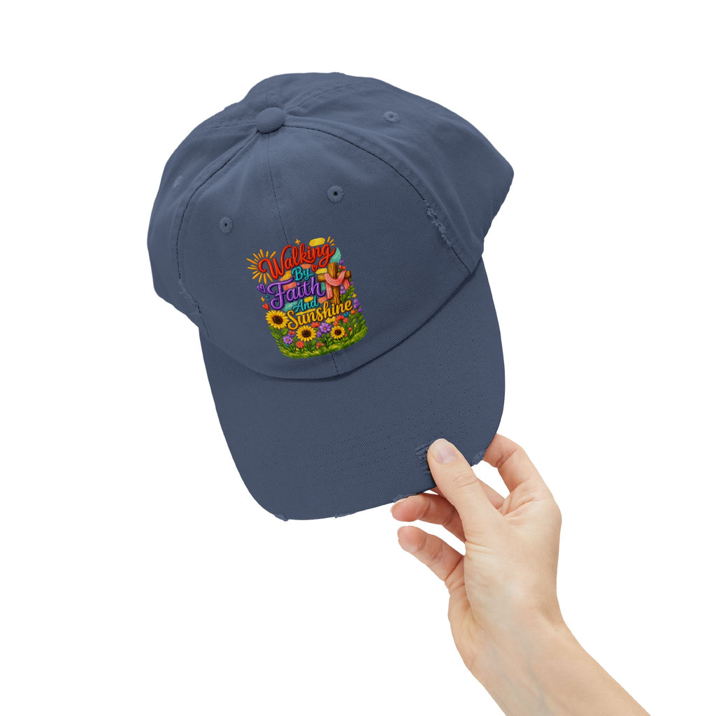 Walking by Faith and Sunshine Distressed Baseball Cap