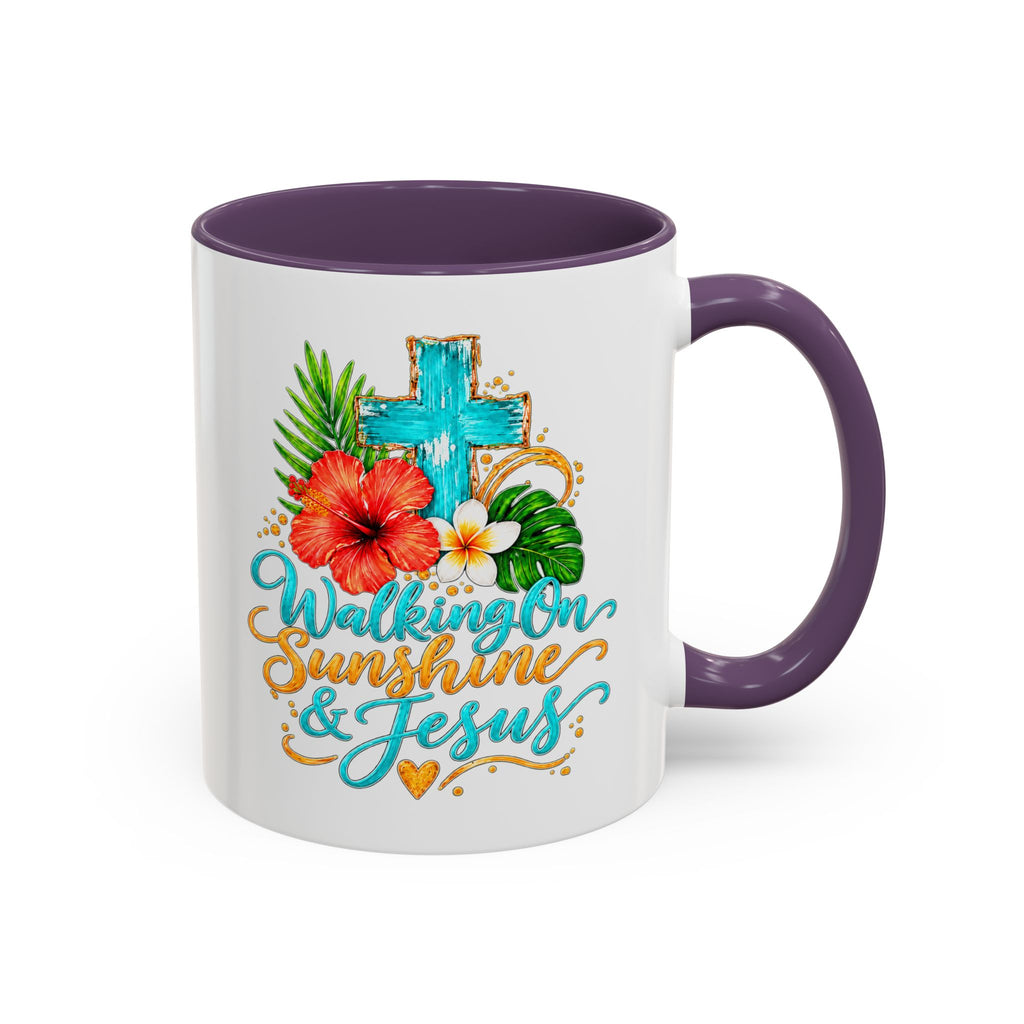 Walking on Sunshine & Jesus Coffee Mug – Floral Cross Accent Mug