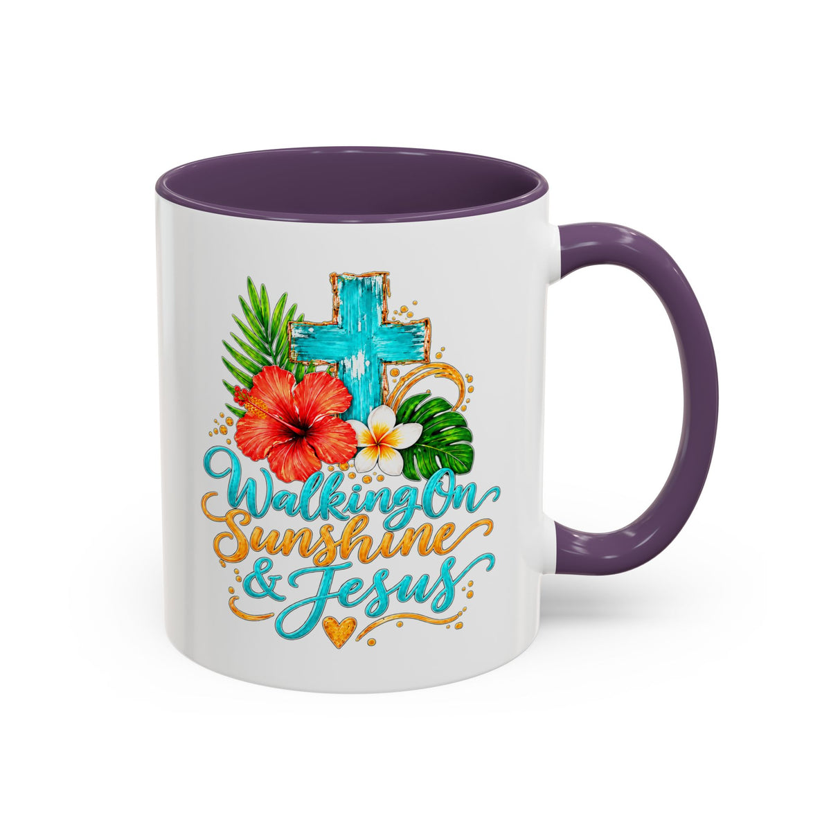 Walking on Sunshine & Jesus Coffee Mug – Floral Cross Accent Mug