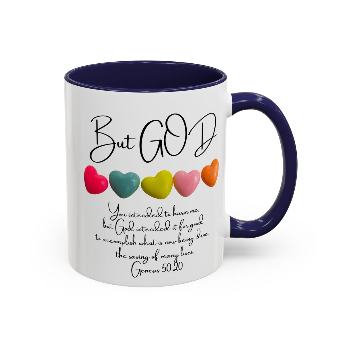 But God Scripture Coffee Mug — Genesis 50:20 Inspirational Heart Accent Mug (11/15oz)