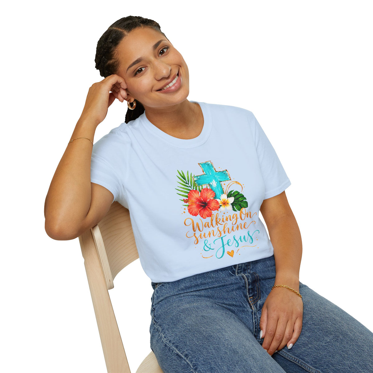 Walking on Sunshine & Jesus Floral Cross T-Shirt