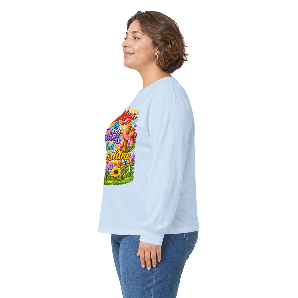 “Walking on Faith and Sunshine” Floral Long Sleeve Tee