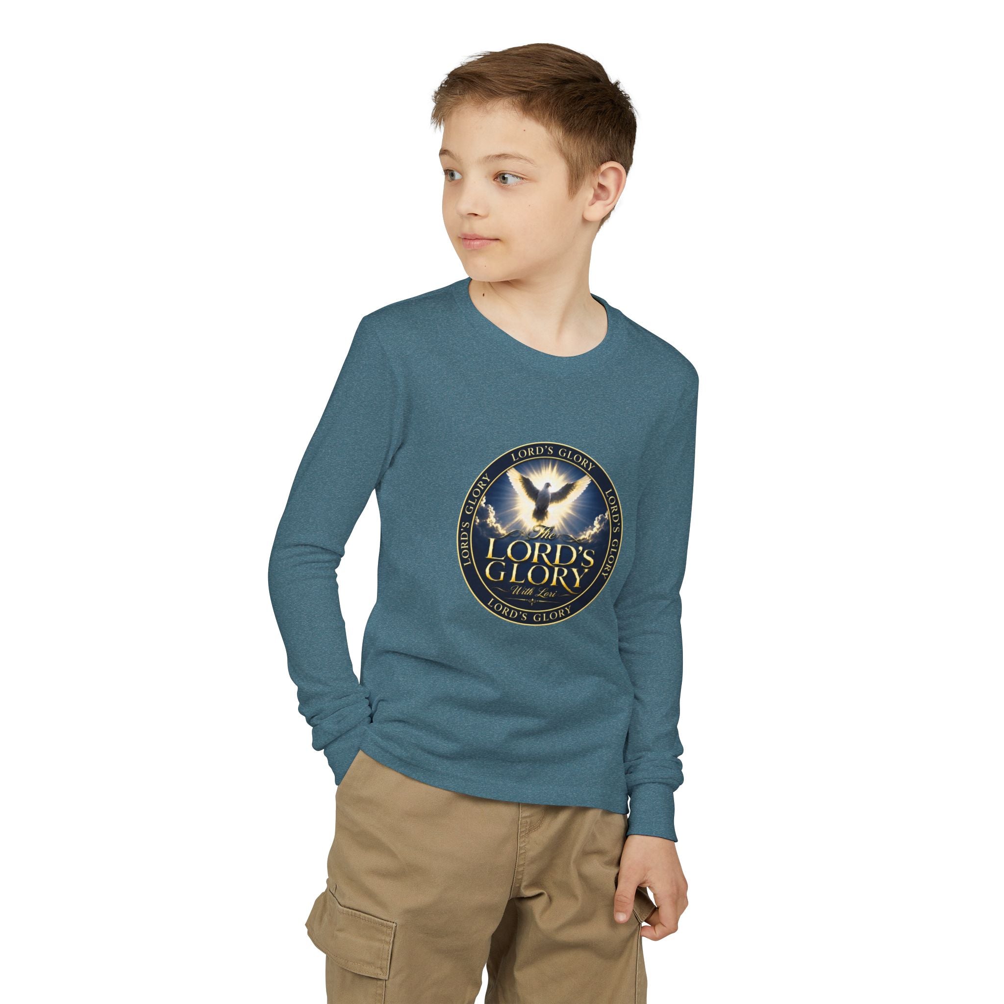 Youth Long Sleeve Tee - "Lord's Glory with Lori" Christian Dove Graphic