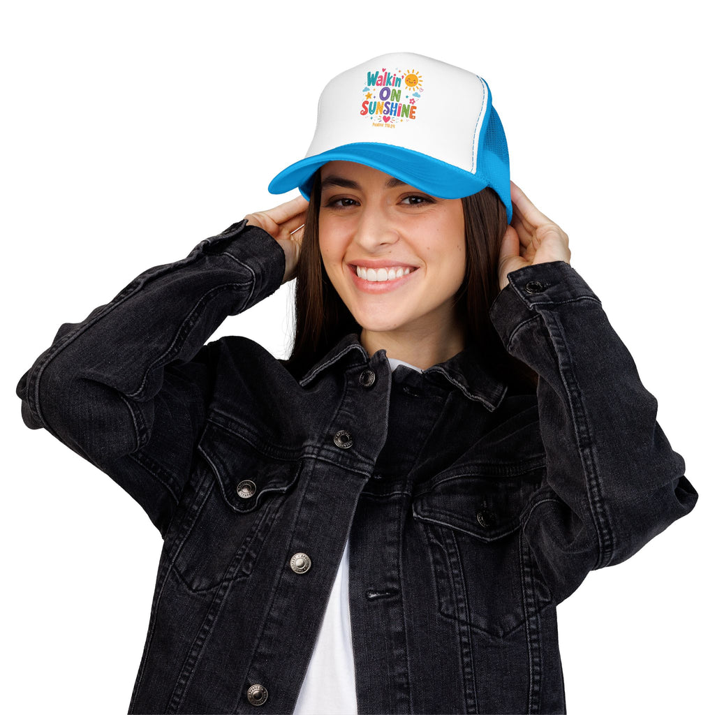 Walkin' on Sunshine Foam Trucker Hat — Retro Colorful Sunshine Design Psalm 118:24