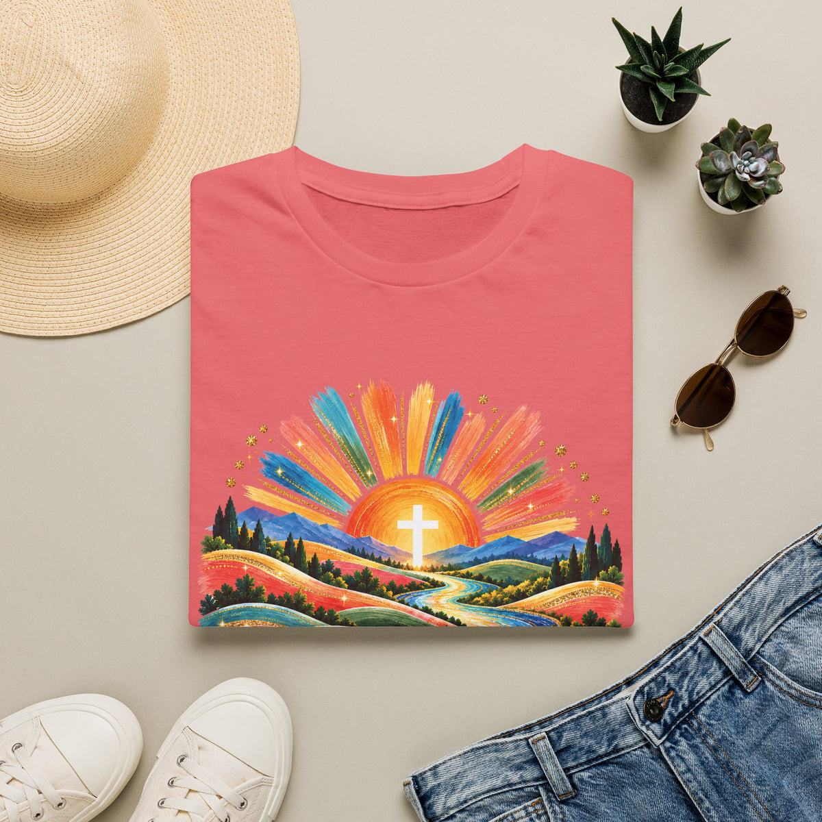 Walking On Sunshine with Lords Glory - with Lori Faith and Hope Christian Sunrise T-Shirt