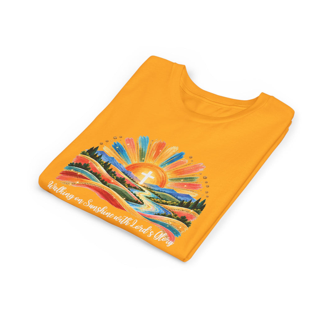 Youth Short Sleeve Tee – Walking On Sunshine with Lords Colorful Christian Sunrise Faith Shirt