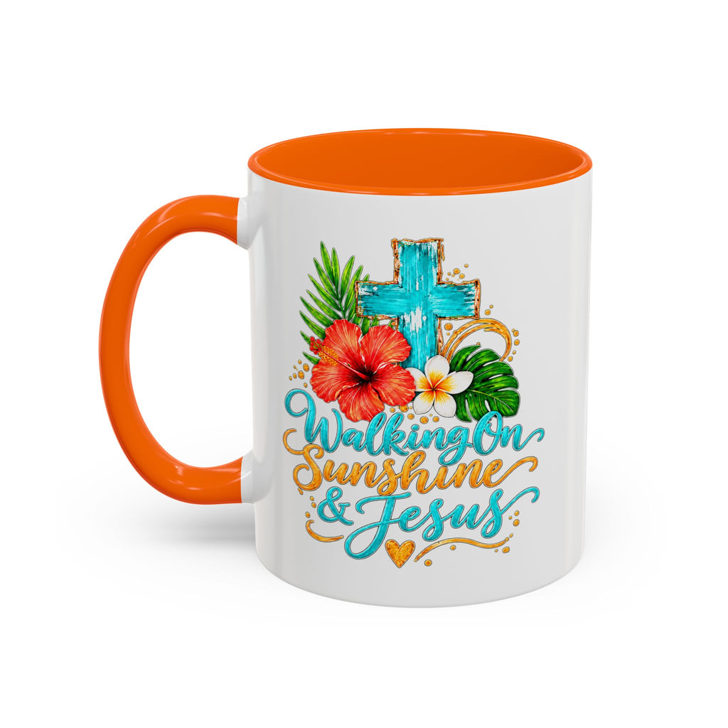 Walking on Sunshine & Jesus Coffee Mug – Floral Cross Accent Mug