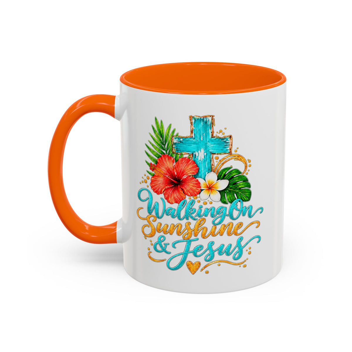 Walking on Sunshine & Jesus Coffee Mug – Floral Cross Accent Mug