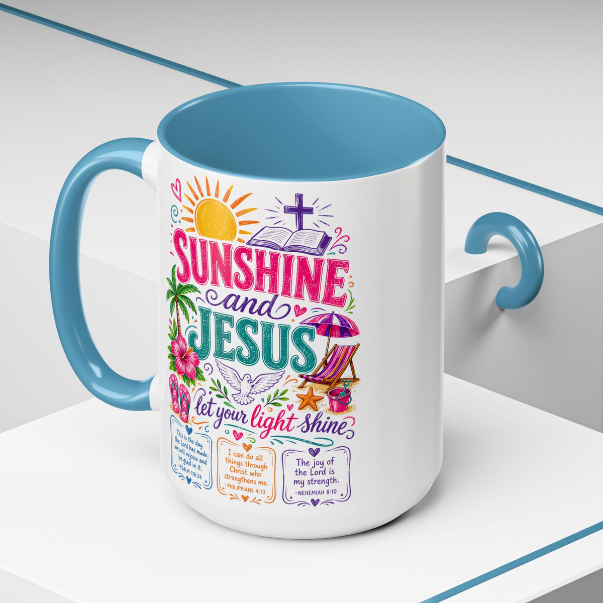 Sunshine and Jesus Coffee Mug — Faith-Inspired Beach Vibe Accent Mug (11/15oz)
