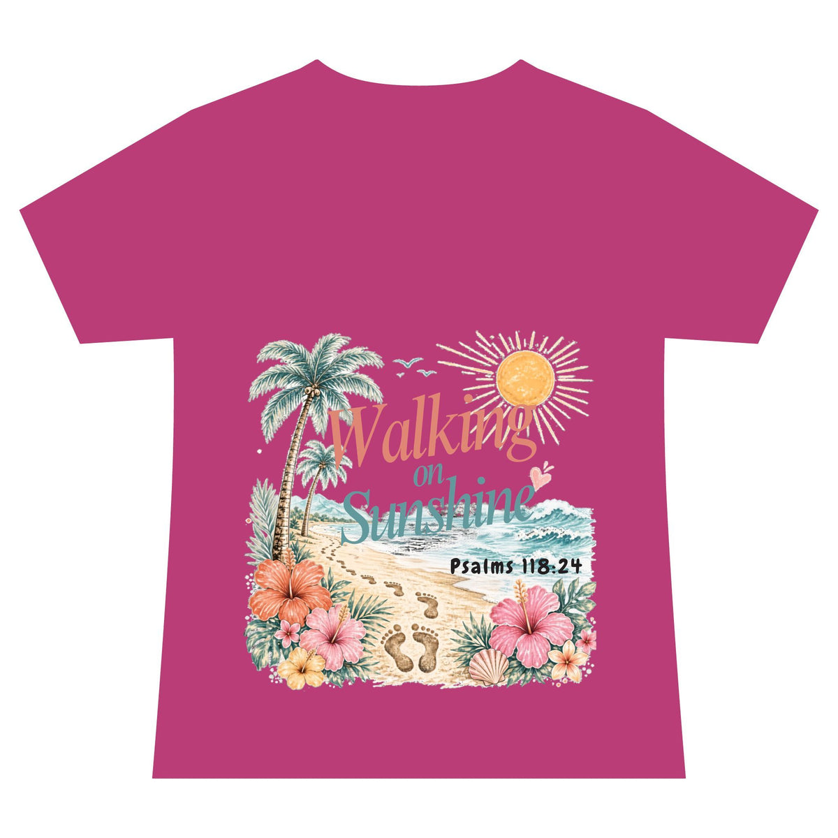 Beach Faith V-Neck Tee — "Walk on Sunshine" Psalms 118:24 Tropical Shirt