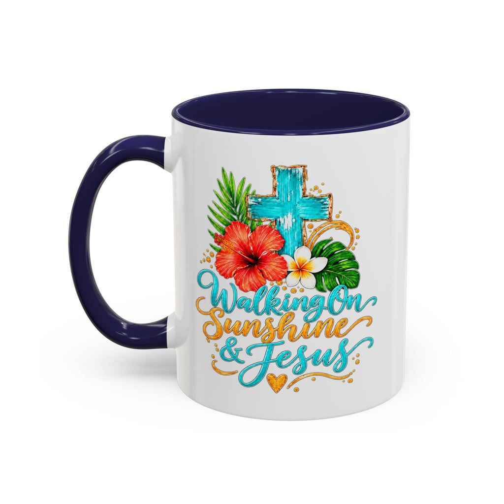 Walking on Sunshine & Jesus Coffee Mug – Floral Cross Accent Mug