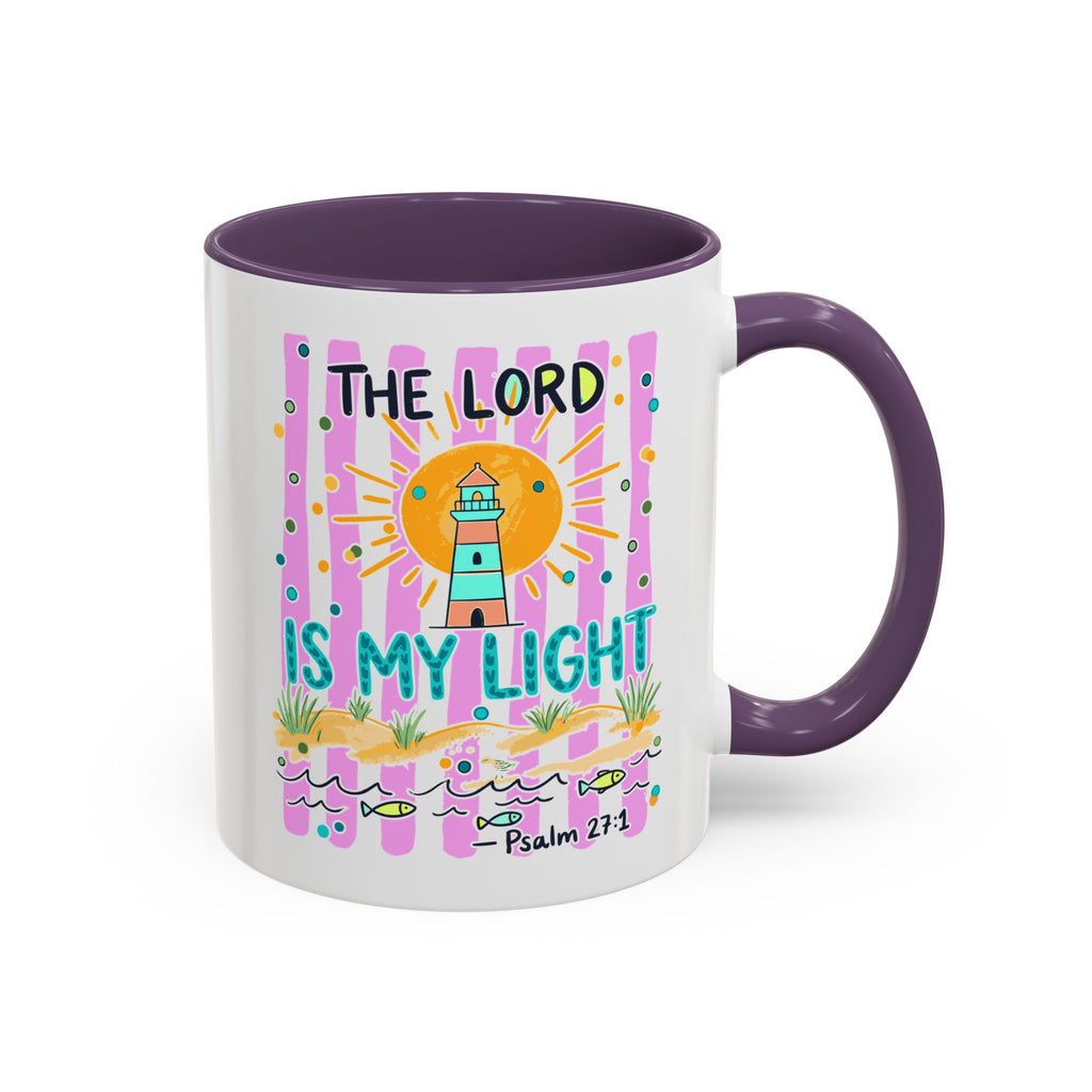 Christian Coffee Mug - "The Lord Is My Light" Lighthouse Psalm 27:1 Accent Mug