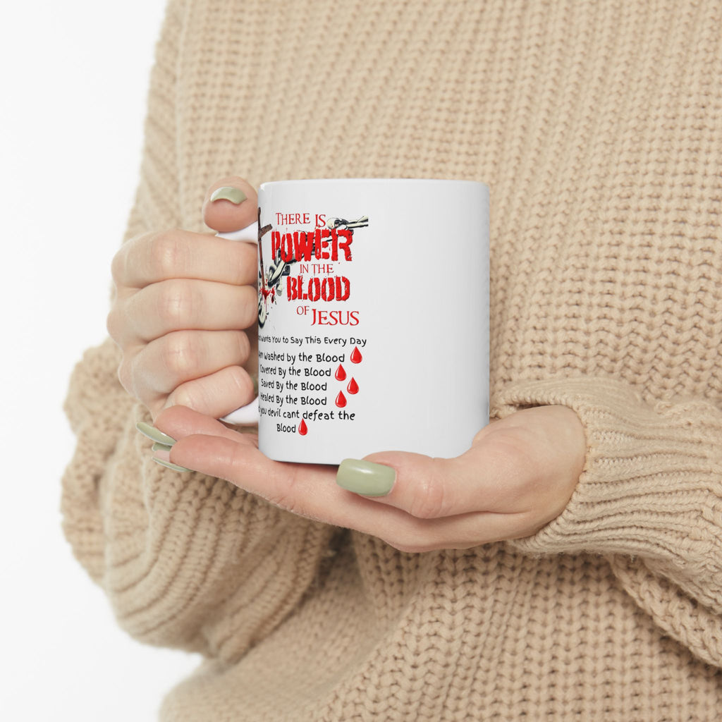 Christian Faith Mug – The Power of the Blood of Jesus Cross Coffee Cup