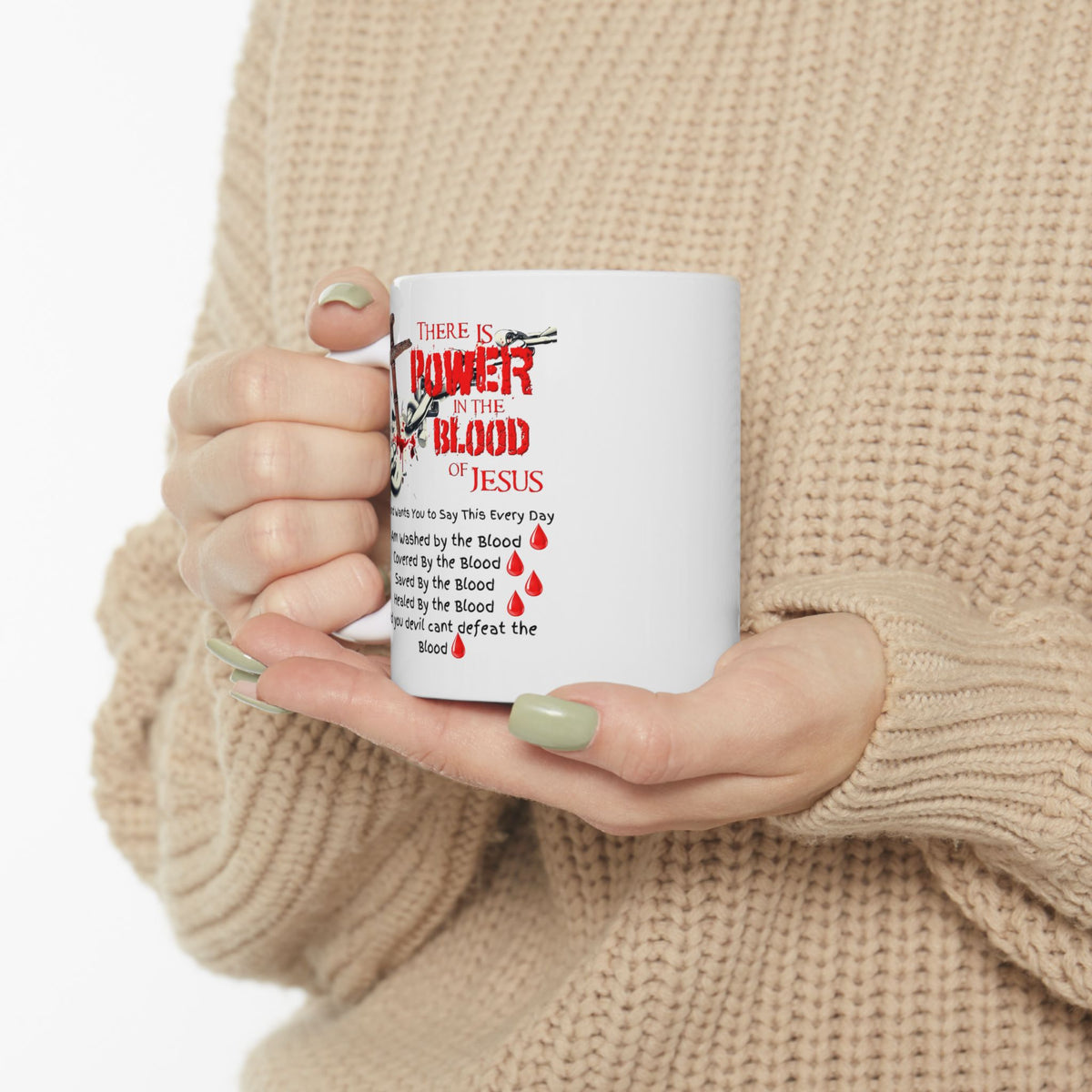 Christian Faith Mug – The Power of the Blood of Jesus Cross Coffee Cup