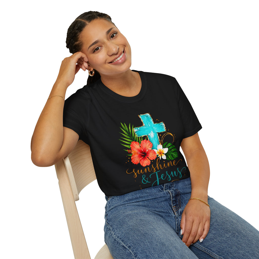 Sunshine & Jesus T-Shirt — Tropical Cross Christian Tee