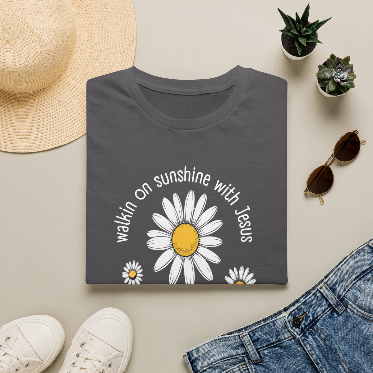 Be the Sunshine Daisy T-Shirt — "Walkin' on Sunshine with Jesus" Christian Tee (Psalm 118:24)