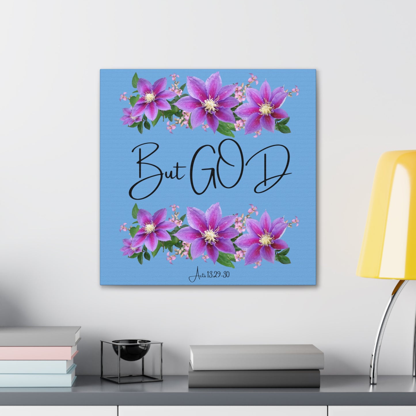 But GOD - Acts 13 29-30 Canvas Gallery Wraps - Light Blue