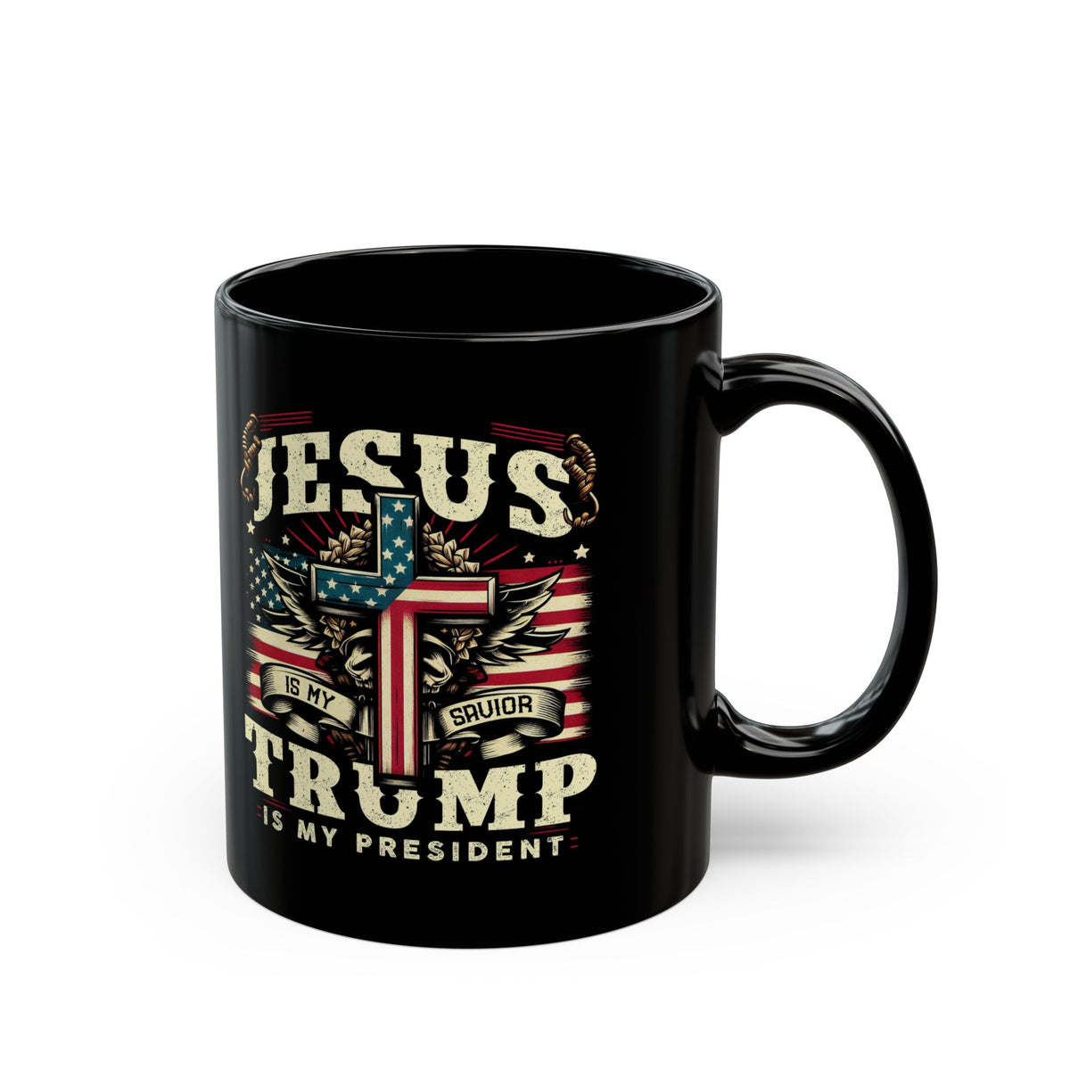 Jesus is My Savior Trump is My President Mug | Black Ceramic Coffee Cup