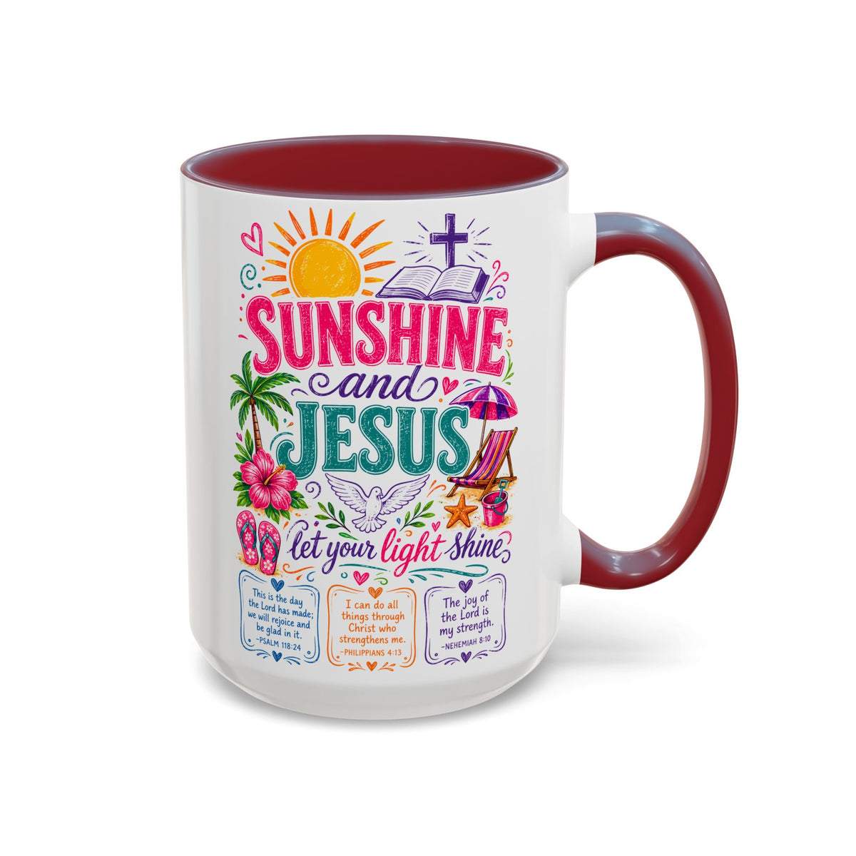 Sunshine and Jesus Coffee Mug — Faith-Inspired Beach Vibe Accent Mug (11/15oz)
