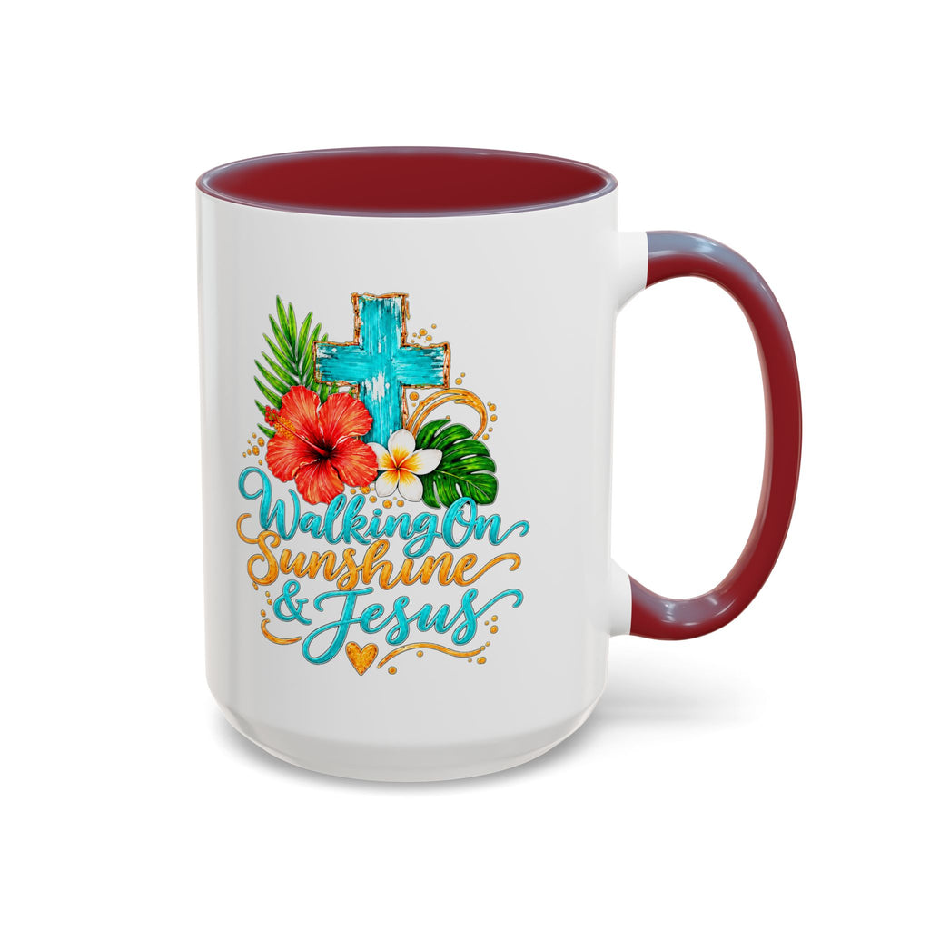 Walking on Sunshine & Jesus Coffee Mug – Floral Cross Accent Mug