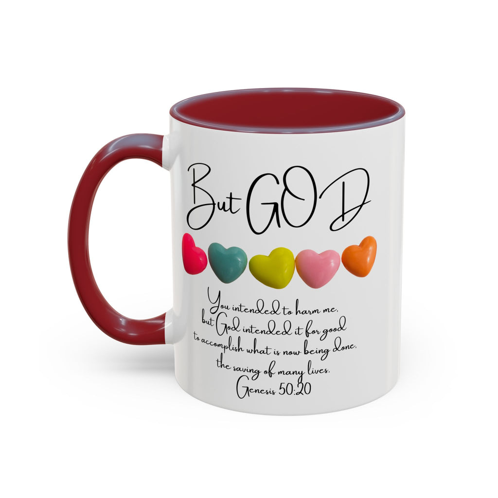 But God Scripture Coffee Mug — Genesis 50:20 Inspirational Heart Accent Mug (11/15oz)