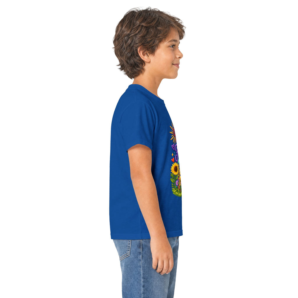 Kids T‑Shirt – "Walking by Faith and Sunshine" Colorful Floral Tee