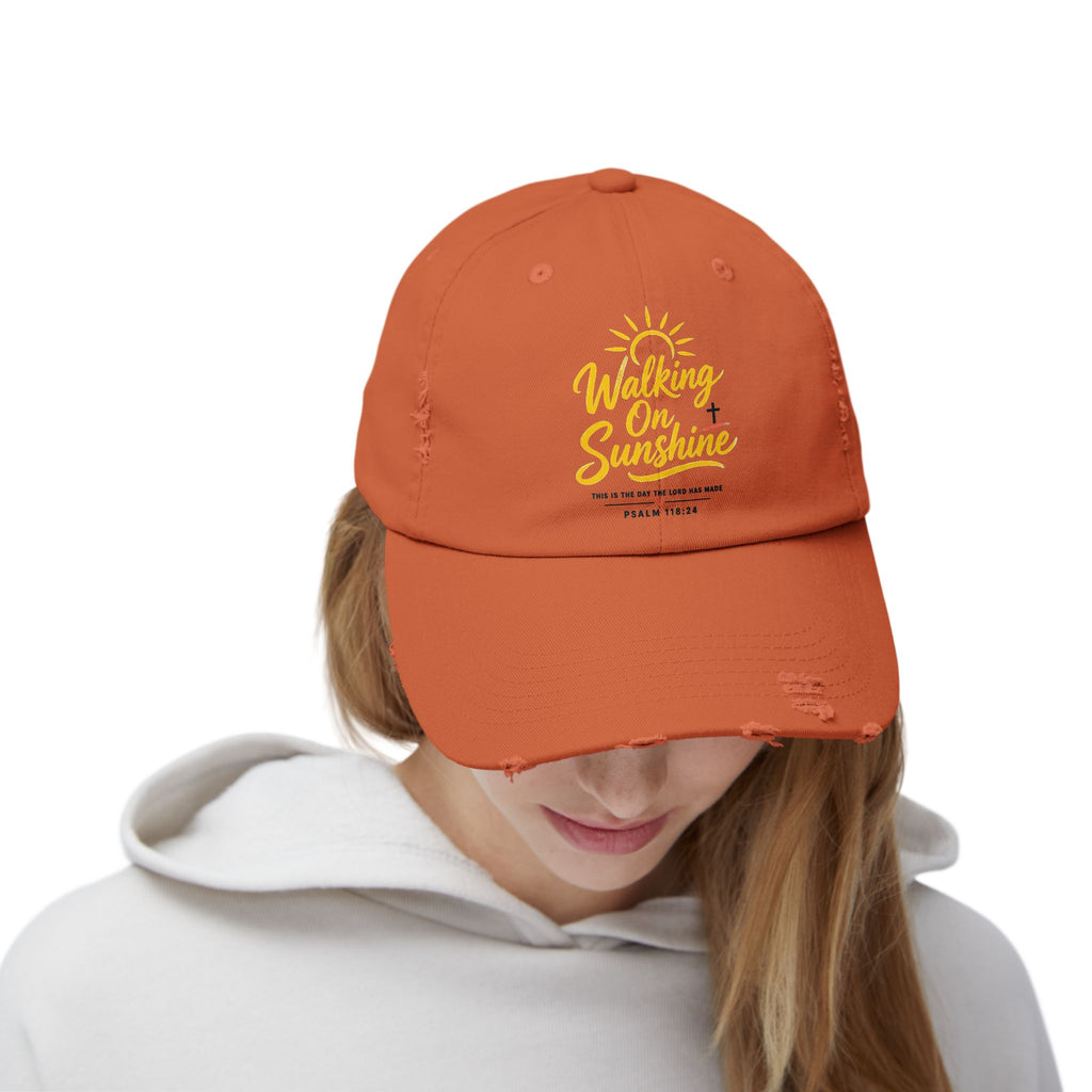 Walking on Sunshine Distressed Cap – Christian Sunshine Baseball Hat (Psalm 118:24)