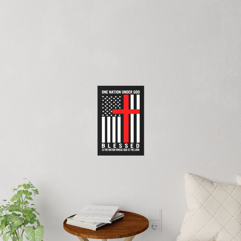One Nation Under God Blessed American Flag Cross Wall Decal
