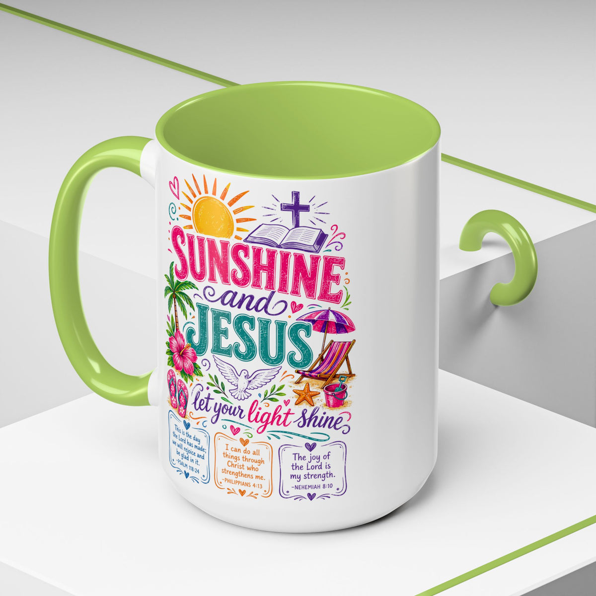 Sunshine and Jesus Coffee Mug — Faith-Inspired Beach Vibe Accent Mug (11/15oz)