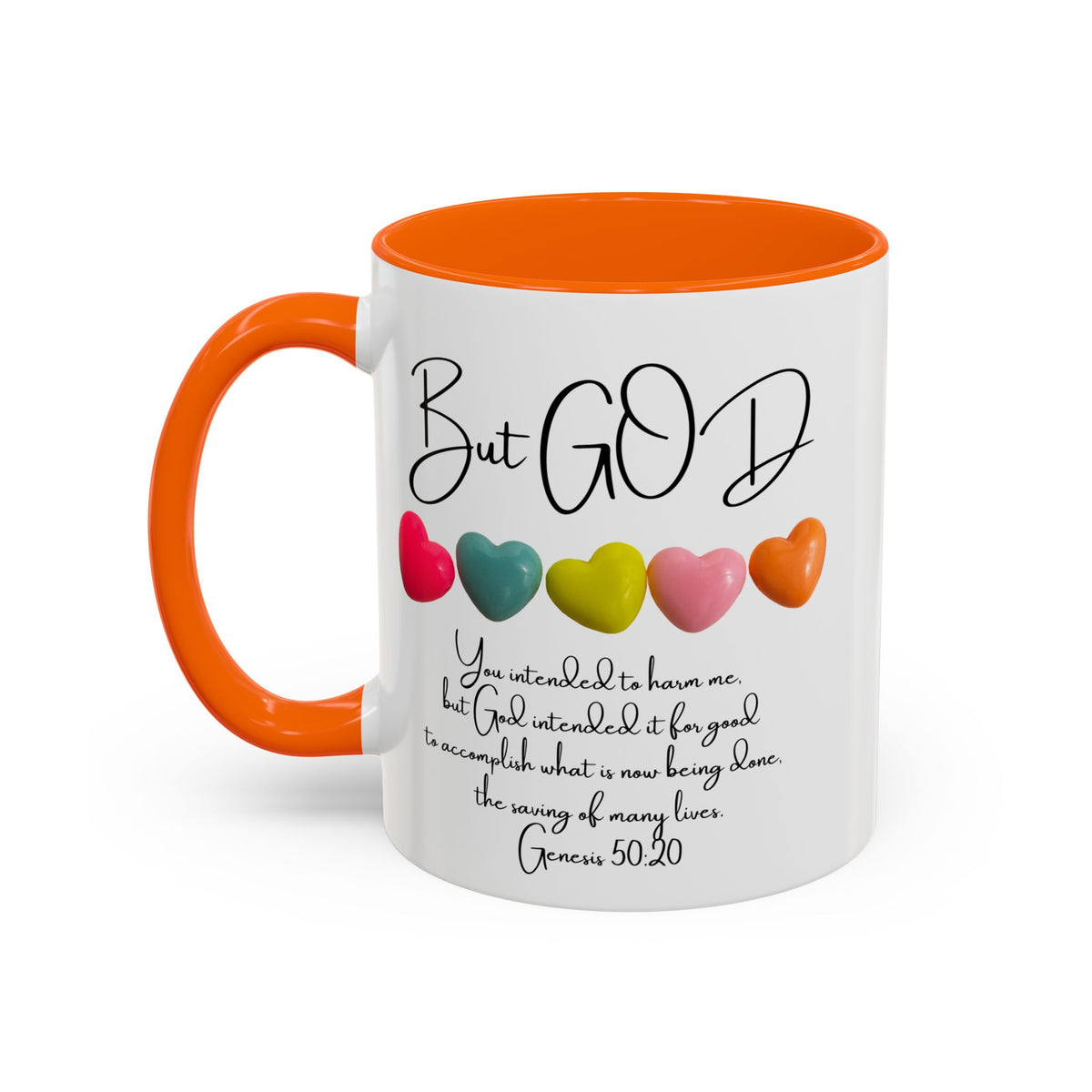 But God Scripture Coffee Mug — Genesis 50:20 Inspirational Heart Accent Mug (11/15oz)