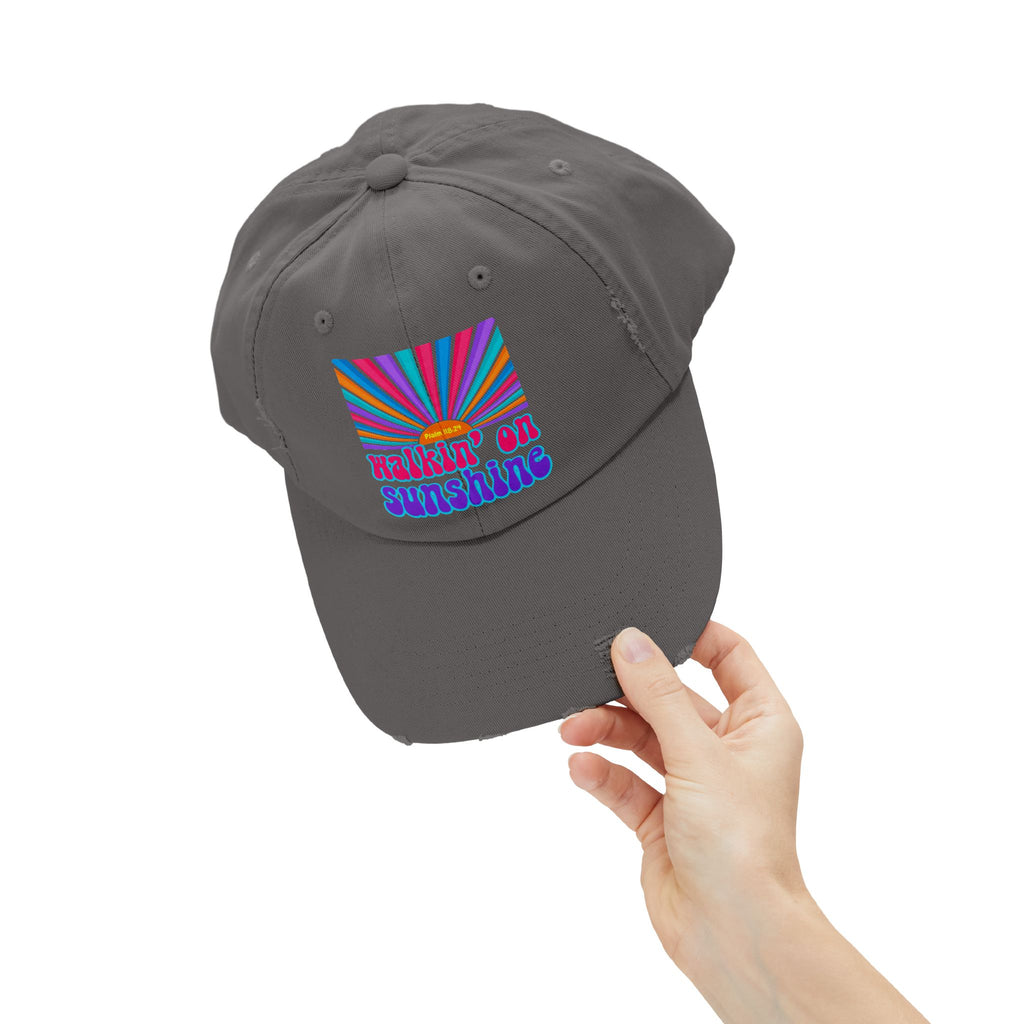 Walking On Sunshine Distressed Cap — Lords Glory with Lori Retro Rainbow Sun Trucker Hat