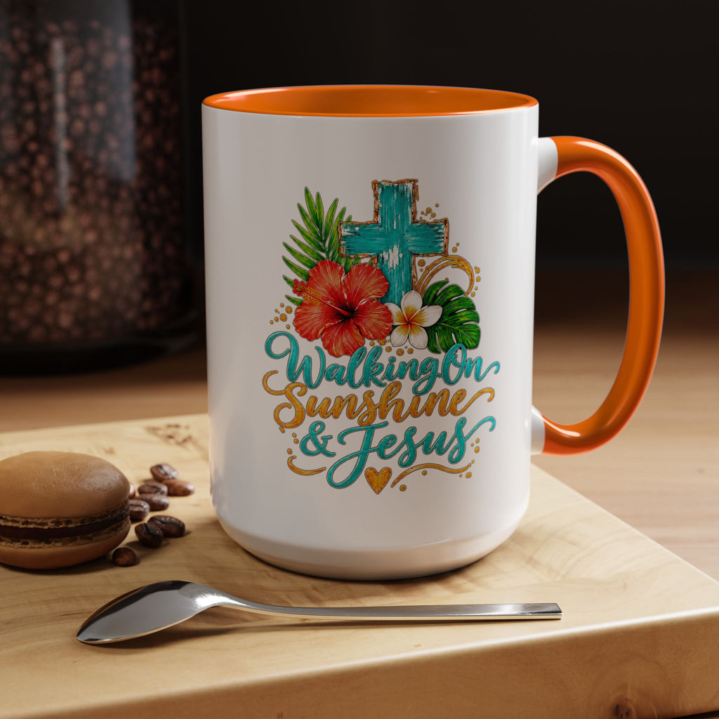 Walking on Sunshine & Jesus Coffee Mug – Floral Cross Accent Mug