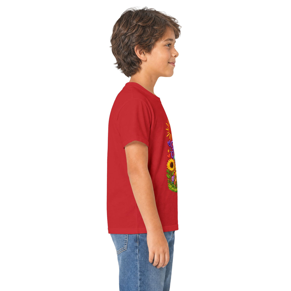 Kids T‑Shirt – "Walking by Faith and Sunshine" Colorful Floral Tee