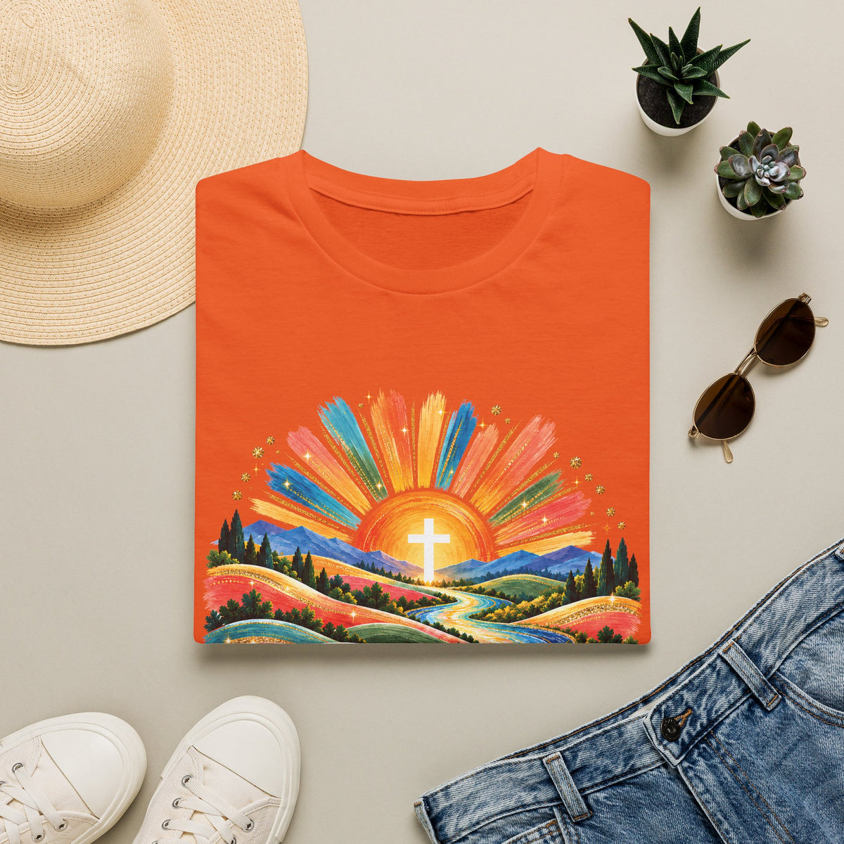 Walking On Sunshine with Lords Glory - with Lori Faith and Hope Christian Sunrise T-Shirt