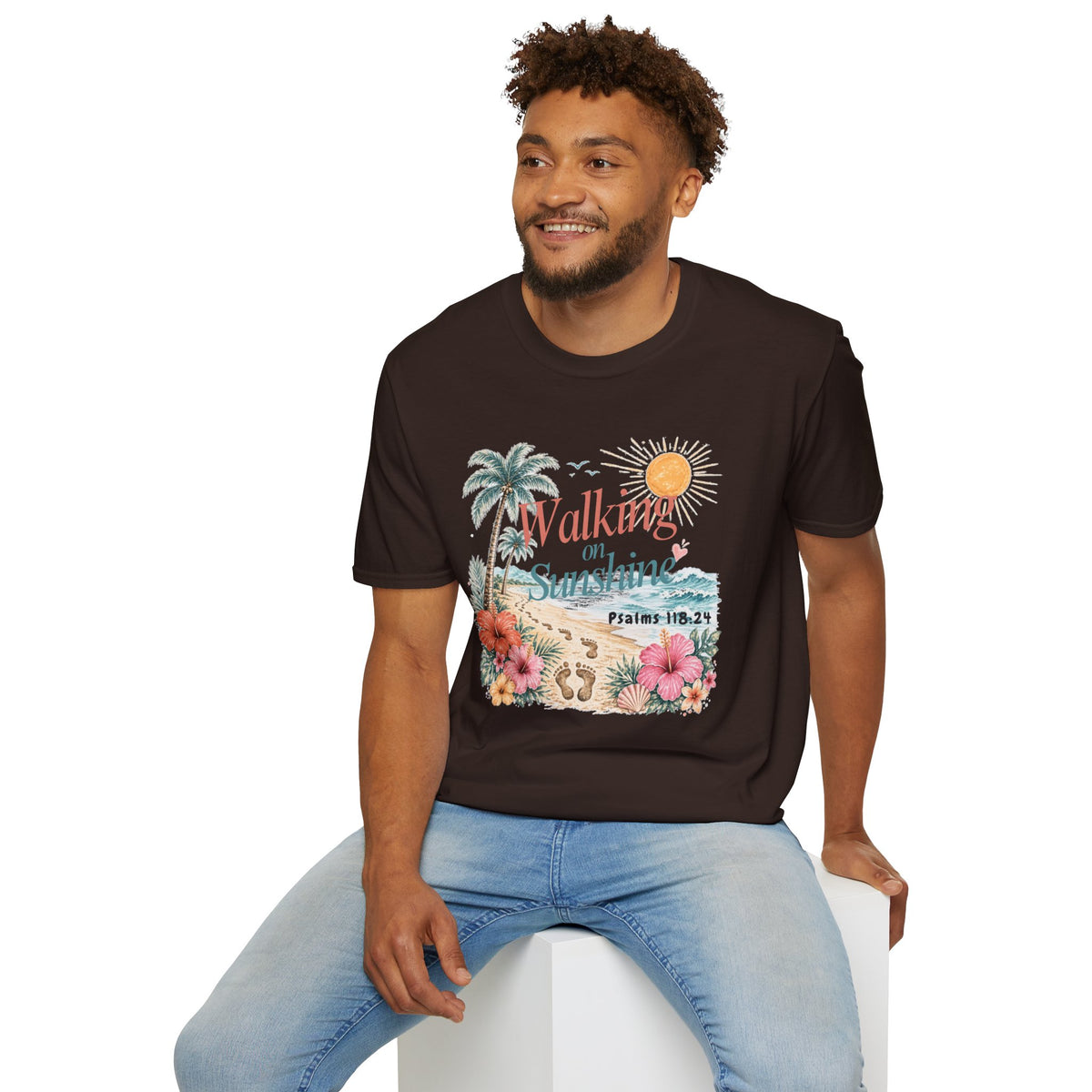 Walking on Sunshine T-Shirt — Tropical Floral Psalms 118:24 Tee