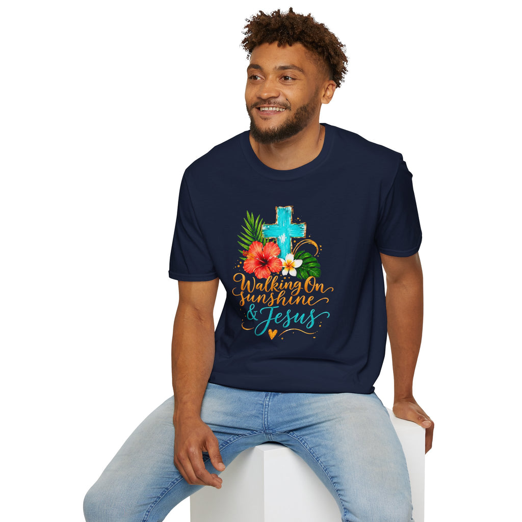 Walking on Sunshine & Jesus Floral Cross T-Shirt