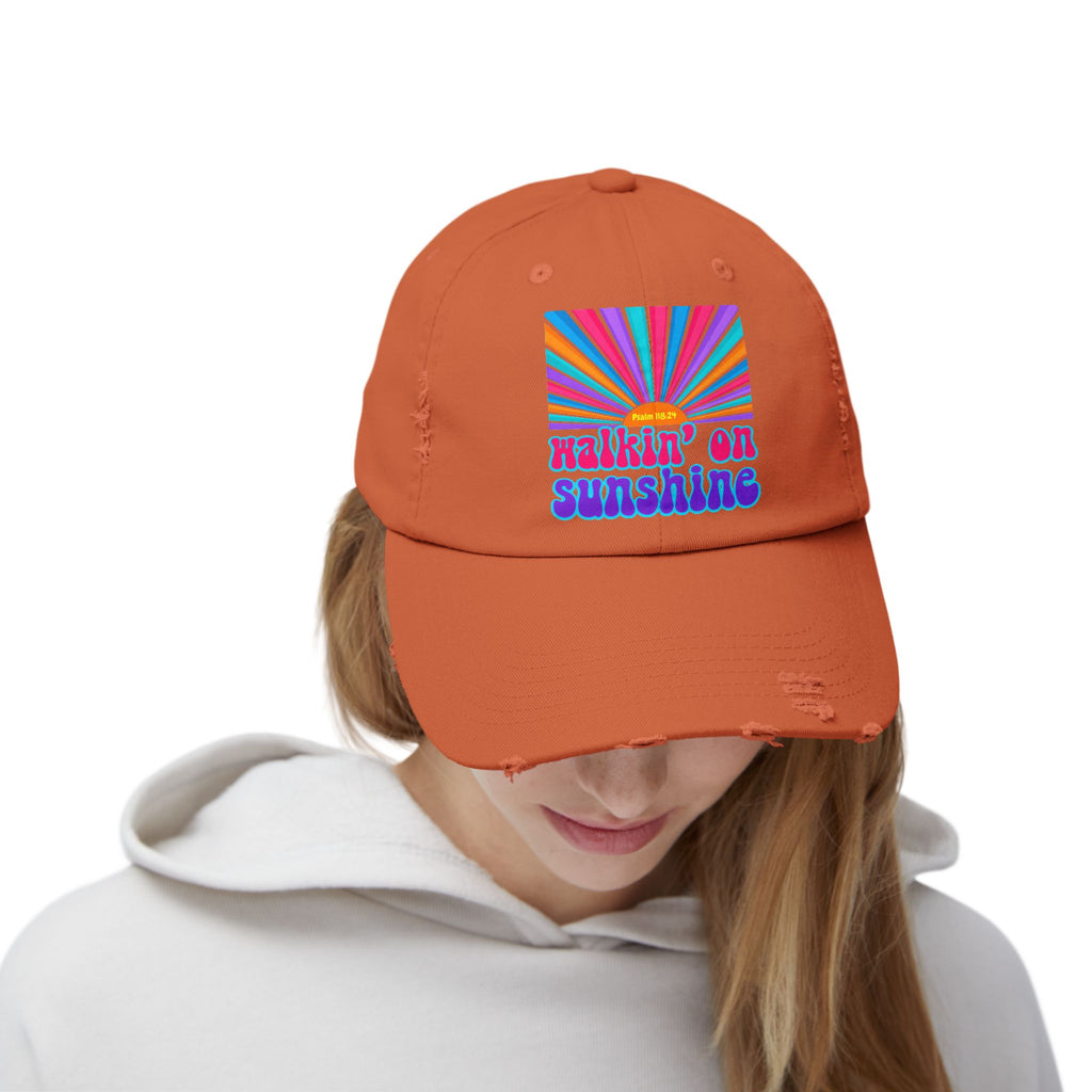 Walking On Sunshine Distressed Cap — Lords Glory with Lori Retro Rainbow Sun Trucker Hat