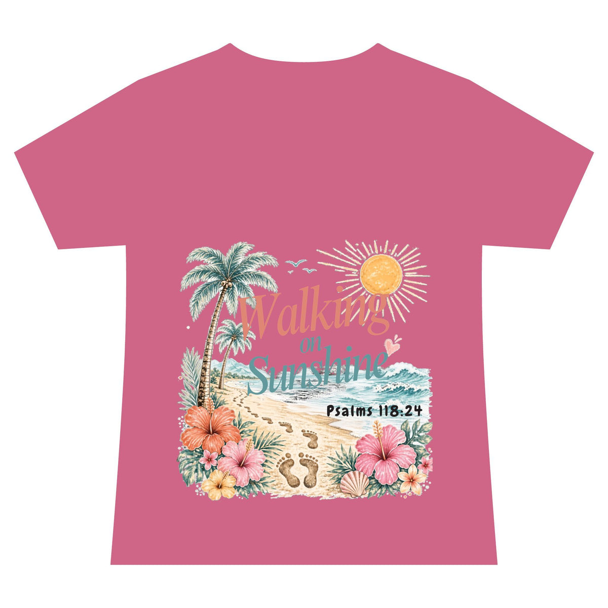 Beach Faith V-Neck Tee — "Walk on Sunshine" Psalms 118:24 Tropical Shirt
