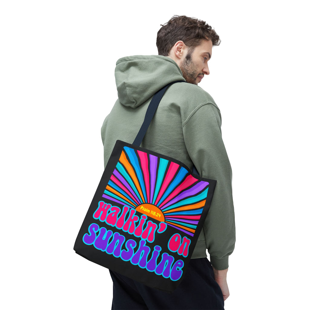 Lords Glory Sunrise Graphic Tote Bag — “Walkin' on Sunshine” Retro Psalm 118:24 Cotton AOP